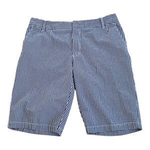 Liz Claiborne Cotton Sloane Bermuda Shorts Seersucker Gingham Black White sz 14